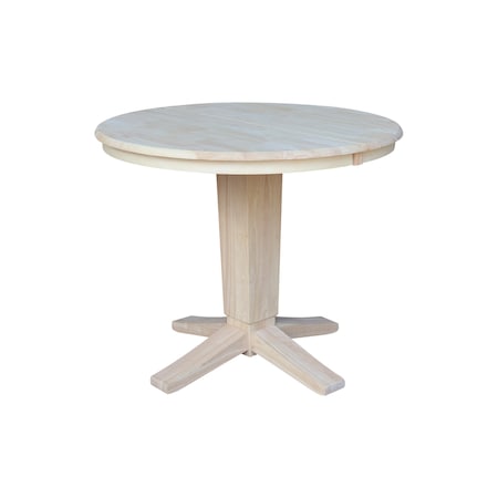 International Concepts 36 in. Solid Wood Round Top Pedestal Table w/12 in. Leaf - 30.1 in.High - Dining Height, Unfinished K-36RXT-23B